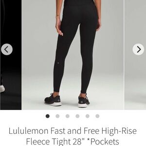 Lululemon Fast Free High-Rise Fleece Tight 28" Black Pockets Women’s Size 10